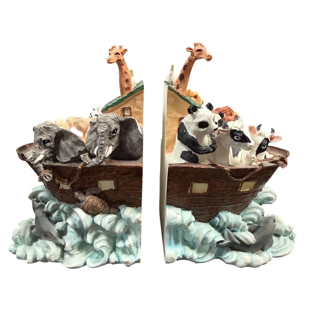 Noahs Ark Bookends Nursery Biblical Animal Resin Decor Childs Room Animals